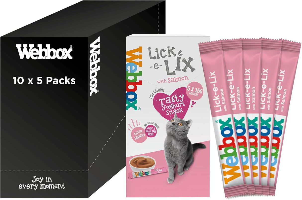 Webbox Lick-e-Lix Cat Treats, Salmon - Kitten Friendly, Grain and Gluten Free, No Artificial Preservatives or Colours (10 x 5 Packs)