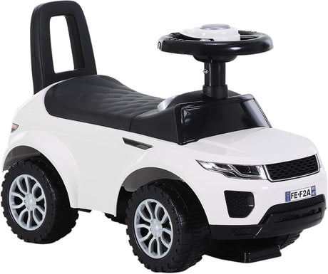 HOMCOM 3-in-1 Ride On Car Foot To Floor Slider Toddler w/Horn Steering Wheel NO POWER Manual Under Seat Storage Safe Design for 1-3 Year Old White.