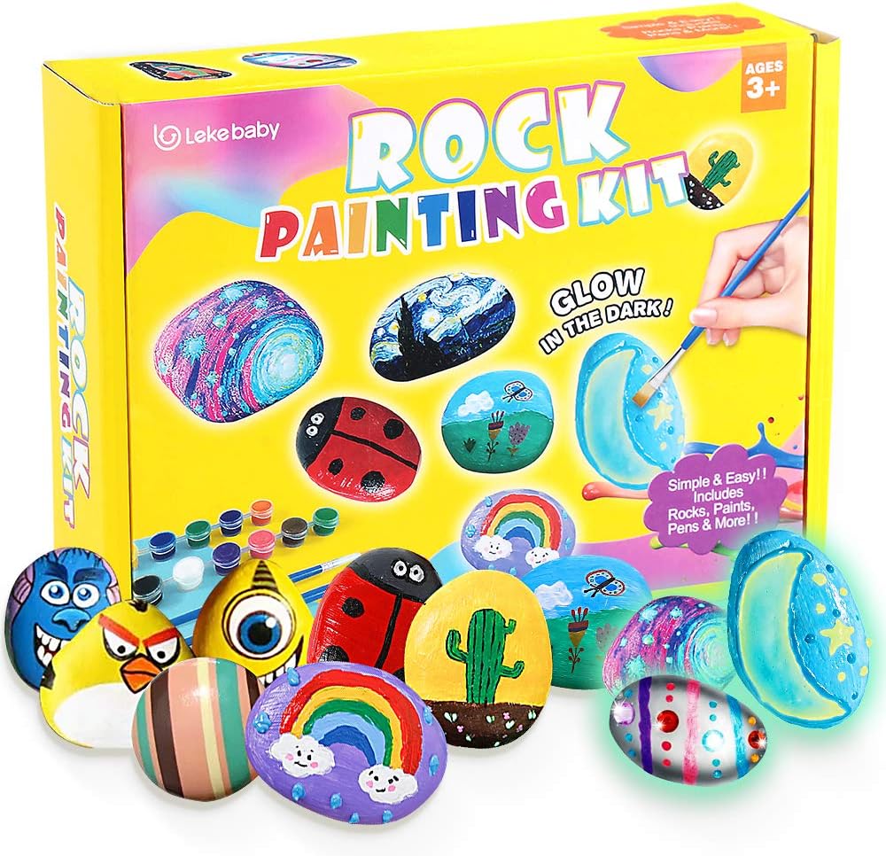 Lekebaby Rock Painting Kit, Arts and Crafts for Kids, Creative Toys & Gifts & Presents for Boys Girls Age 3-12 Year Old.