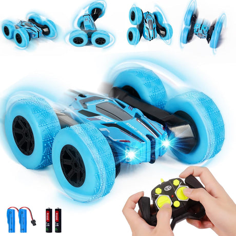 Vubkkty Remote Control Cars, 4WD Rc Stunt Cars Toys, 360°Flips Double Sided Rotating Vehicles with Sharp Headlights, 2.4GHz Music Christmas Car Toy for 6 7 8 9 10 Years Old Boys.