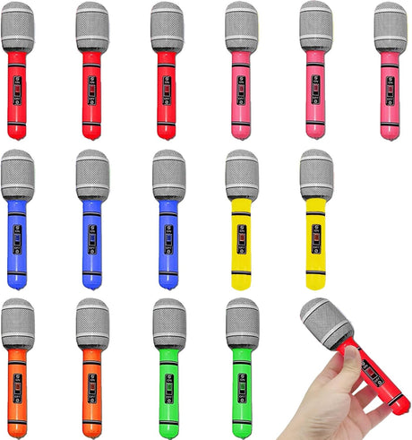 15 Pcs Inflatable Microphone Set, Toy Microphone, Party Accessories, for Star Party Supplies Christmas Birthday Party Gifts Stage Performance10 Inches(6 Colors).