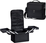 Vanity Case Makeup Storage Box Organiser Travel Train Case Luggage Makeup Case Make Up Beauty Box with Shoulder Strap, Large Size, Black.