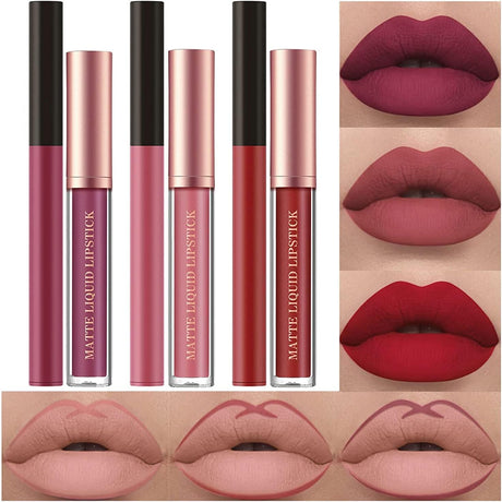 6Pcs Matte Liquid Lipstick Lip Liner Set Velvety Nude Lipstick Stay On 24 Hours Waterproof Non-Stick Cup Not Fade Liquid Lipstick Lipliner Make Up Gift Set (Set C).