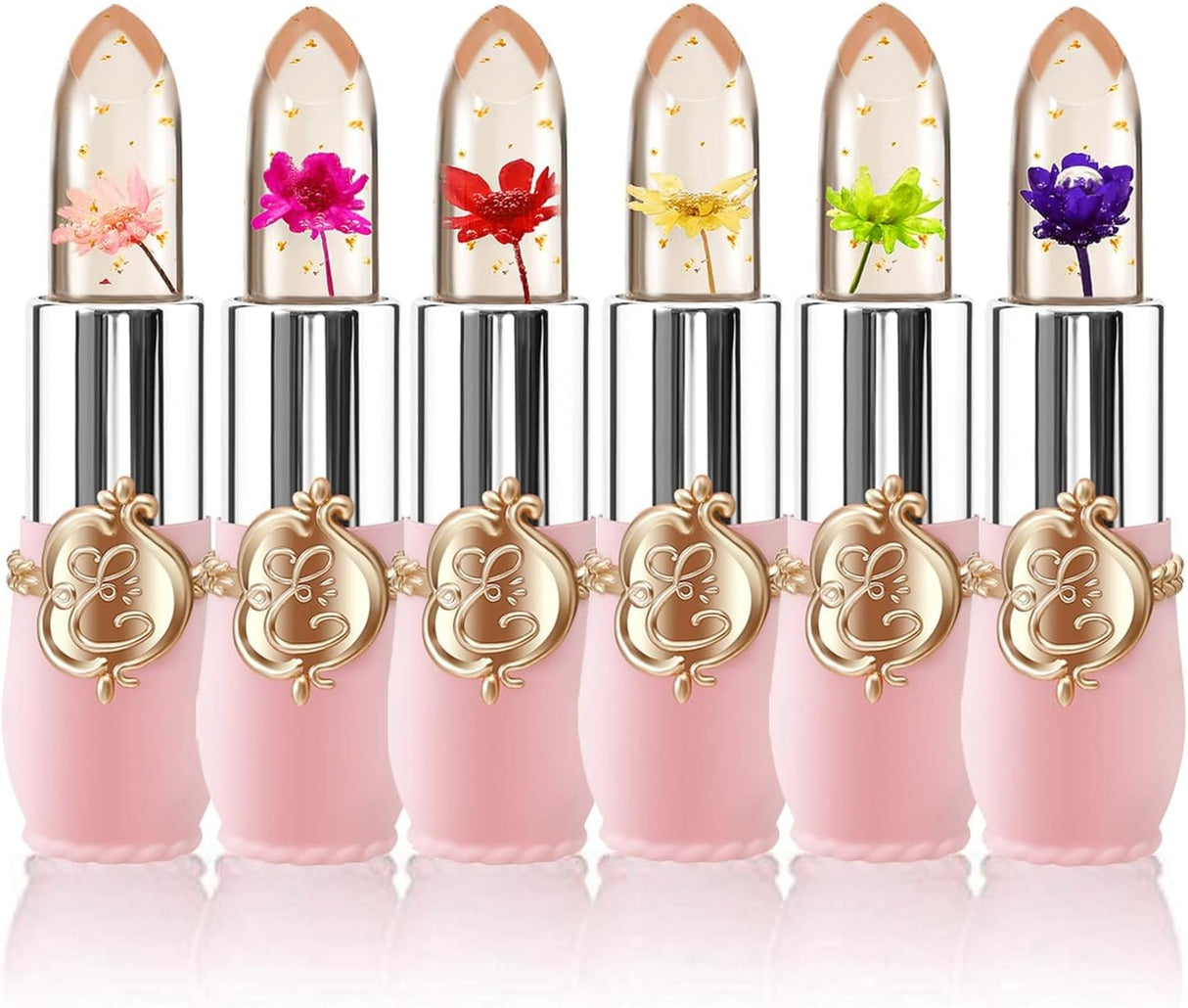 6 Packs Flower Jelly Lipstick Set Magic Temperature Color Change Lip Balm Long Lasting Moisturizer Lip Gloss Flower Jelly Lipstick Makeup Set (6PCS Set A).