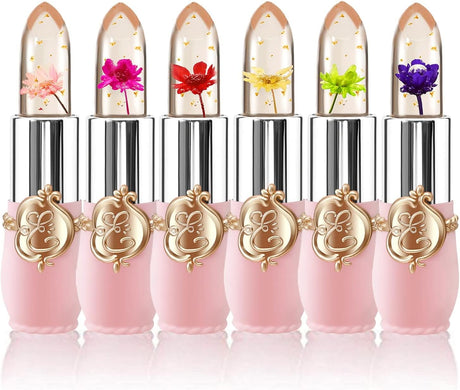 6 Packs Flower Jelly Lipstick Set Magic Temperature Color Change Lip Balm Long Lasting Moisturizer Lip Gloss Flower Jelly Lipstick Makeup Set (6PCS Set B).