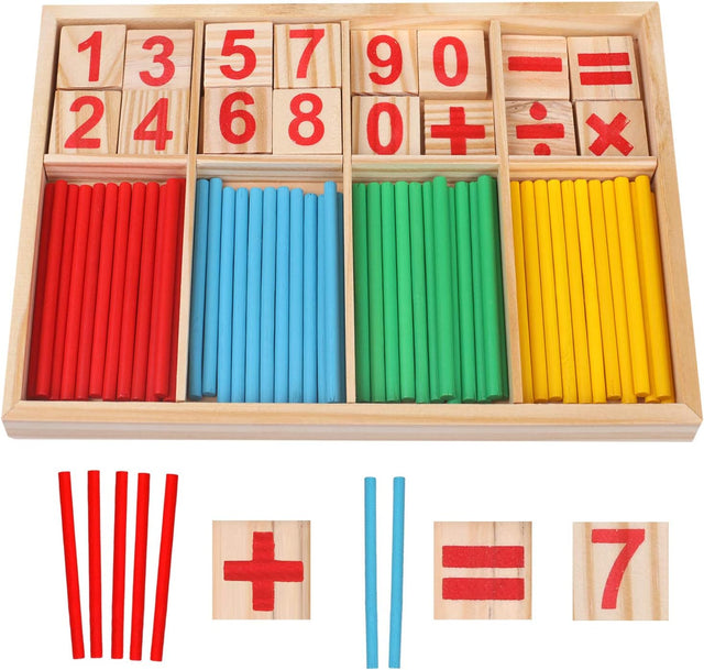 camelize Wood Toy Counting Rods Mathematical Intelligence Sticks Wooden Number Cards Building Blocks gift for Kids Preschool Educational Toys(Colorful).