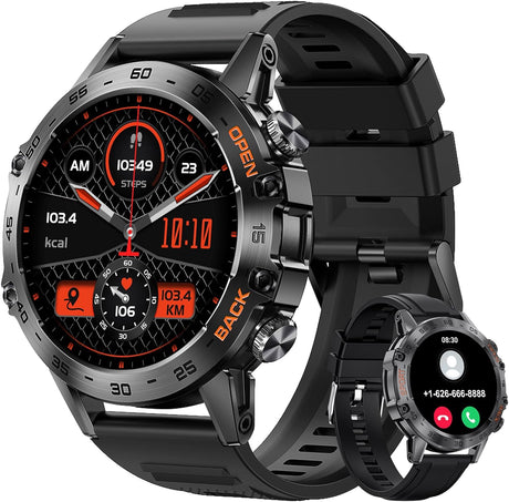 Men's Smart Watch Bluetooth Phone Call for Android iOS 400 mAh Battery Smartwatch for Men 1.39" HD 100+ Sport Activity Fitness Tracker Black Silicone Male Smartwatch Health Monitor,2 Watch Straps.