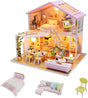 SICSHTOP Dolls house kit, DIY Wooden DollHouse Kit - Pink Dream House with Cute Furnitures, 3D Wooden Puzzle Booknook Model Kits, Art Bookshelf Insert Decor for Teenagers.