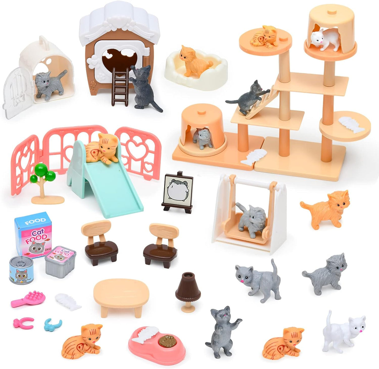 Pet Pretend Play Toys, Cat Figures Playset Toy, Realistic Pet Care Center, Cat House Furniture Toys for Doll Accessories, Cat Care Role Play Educational Toys Gift for Kids Boys Girls 3 4 5 6 Years.