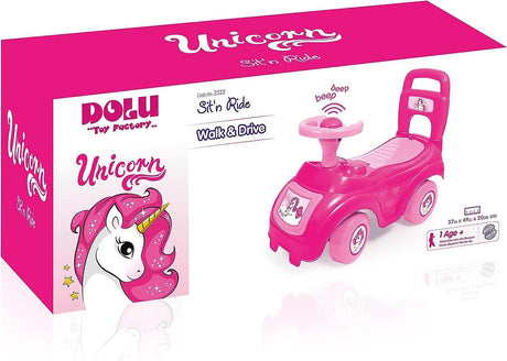 Dolu Unicorn Walk & Drive 2 in 1 Pink and Purple Ride On And Walker for Toddlers For Children From 12 Months To 3 Years Ride Along Unicorn Toys Baby Car Ride On Car Toddler Car Push Along Walker.