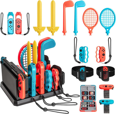 Tendak 16 in 1 Switch Sport Accessory Set for Nintendo Switch / Switch OLED, Switch Sport Game Accessory Kit with Switch Golf Racket/Badminton Tennis Racket/Armbands/Football Leg Strap/Chambara Sword.