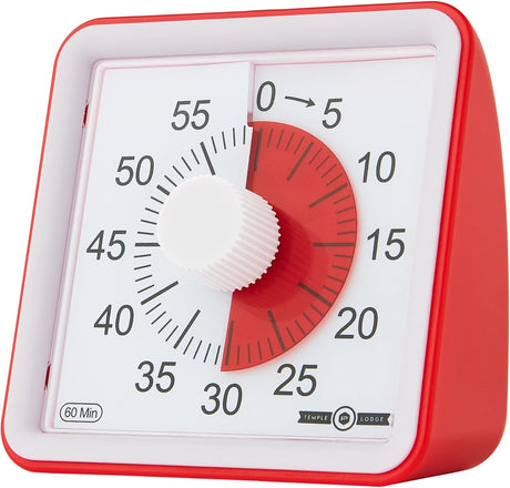 60-Minute Visual Timer- Clock Timer for Kids- Time Management Tool- Silent Countdown Timer-Multipurpose- Practical- Easy to Use (Red).