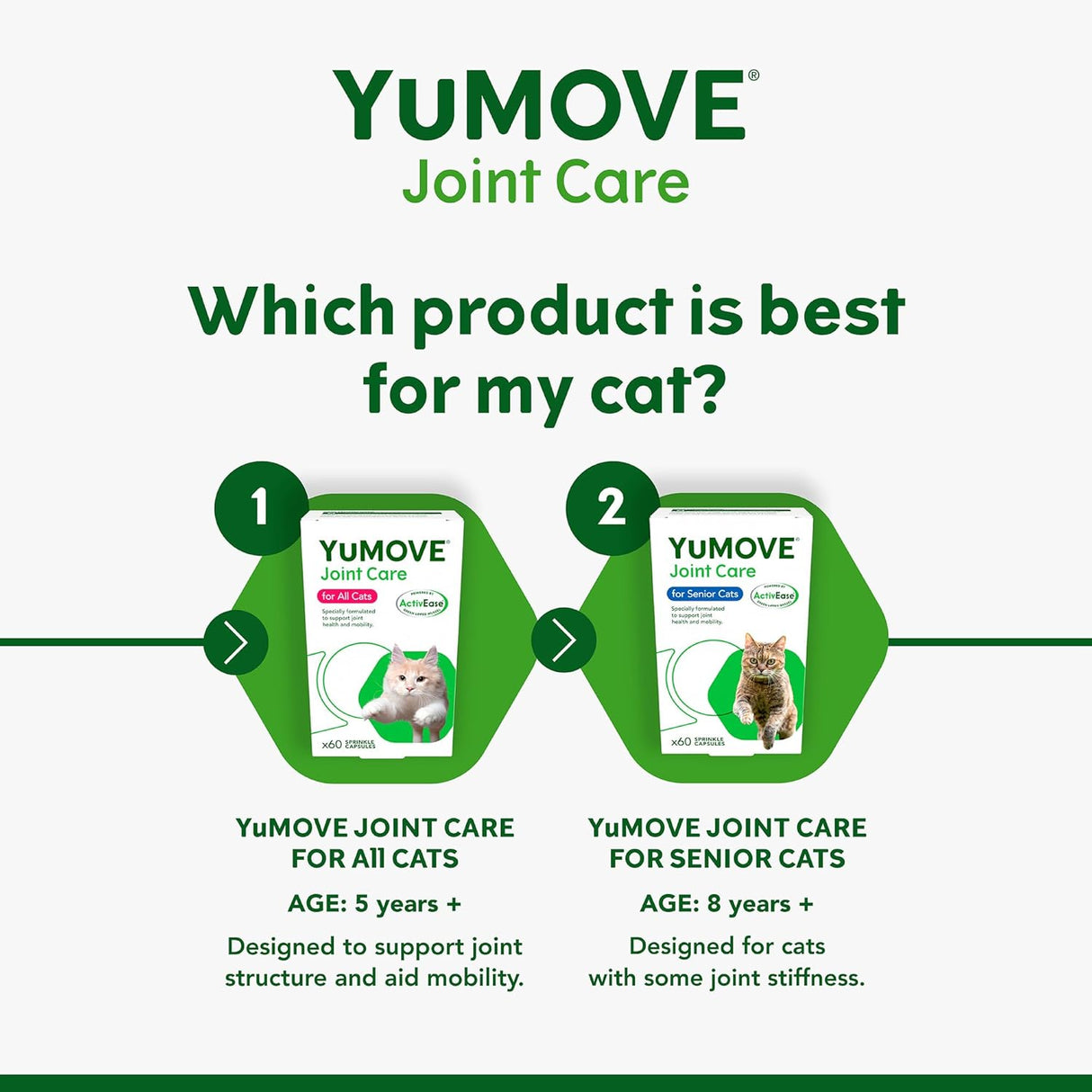 YuMOVE Cat | Joint Supplement for Cats, with Glucosamine, Chondroitin, Green Lipped Mussel, All Ages and Breeds | 60 Capsules