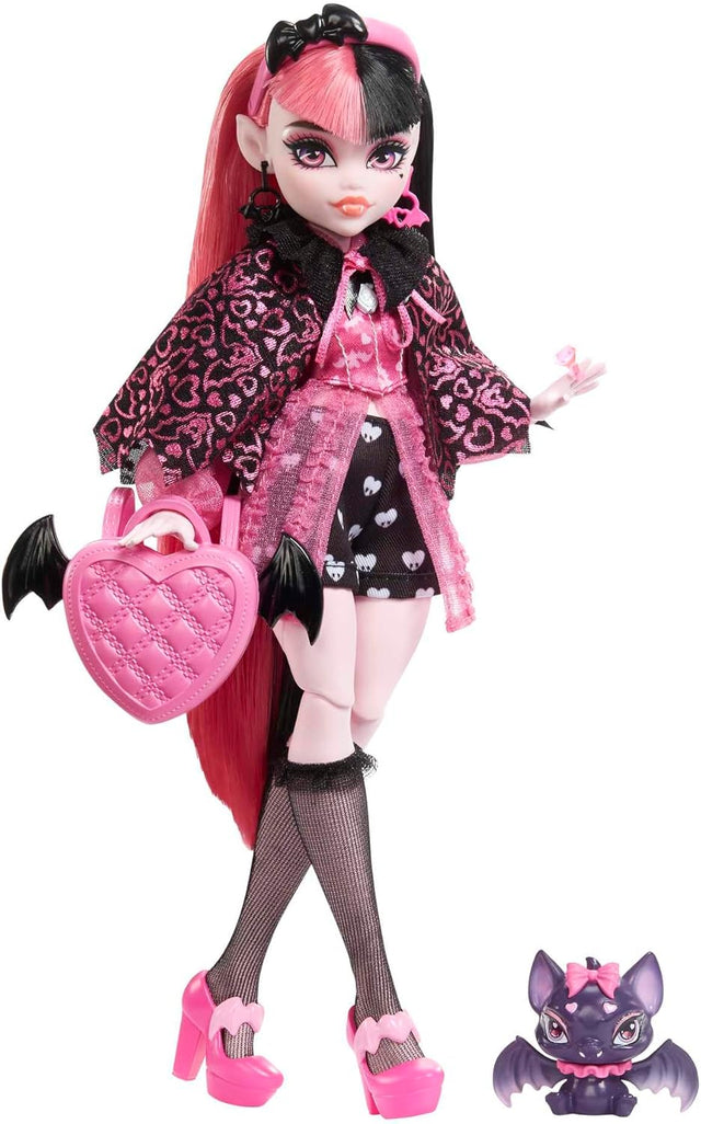 Monster High Draculaura Doll, Fashion Vampire Doll with Pink and Black Hair, Toy Bat Count Fabulous and Doll Accessories, Toys for Ages 4 and Up, One Doll, HHK51.