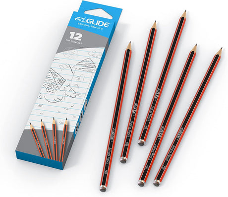 Eziglide HB Pencils, 12 Pack of Hexagonal Graphite Pencils, Break Resistant Super Bonded HB Lead Pencil, Ideal Drawing Pencils for School Essentials, Home Sketching Pencils or Office Writing Pencils.