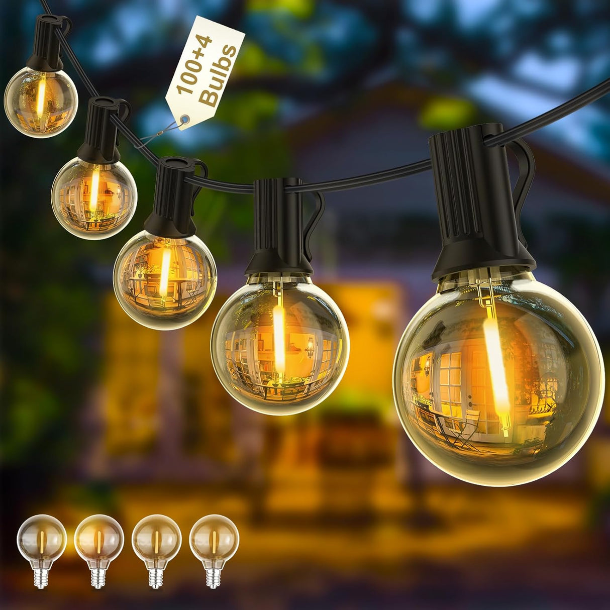 Yuusei Festoon Lights Outdoor String Lights Mains Powered 60M, 200FT Globe Garden Lights with 100+4pcs LED Shatterproof Bulbs, Waterproof Outside Lights for Patio Backyard Terrace Party.