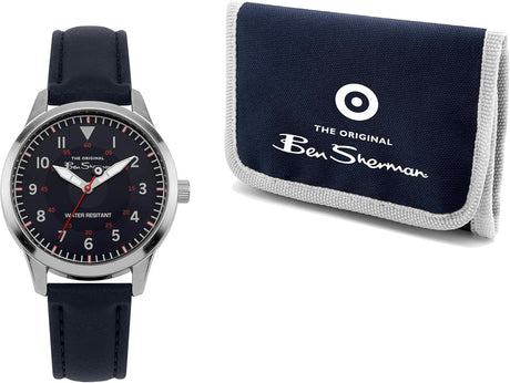 Ben Sherman Kids Watch and Wallet Gift Set, Kids Wristwatch with Navy Blue Dial and Navy Blue Strap with Matching Wallet BSK004UG - 2 Year Warranty.