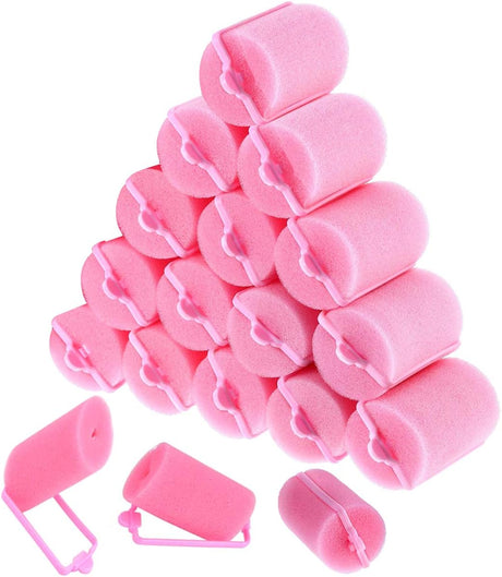 wordmouk 18 Pieces Foam Sponge Hair Rollers Pink Hair Rollers Soft Sponge Curlers 40 mm Large Size DIY Hair Styling Hairdressing Tools for Women Girls Kids.