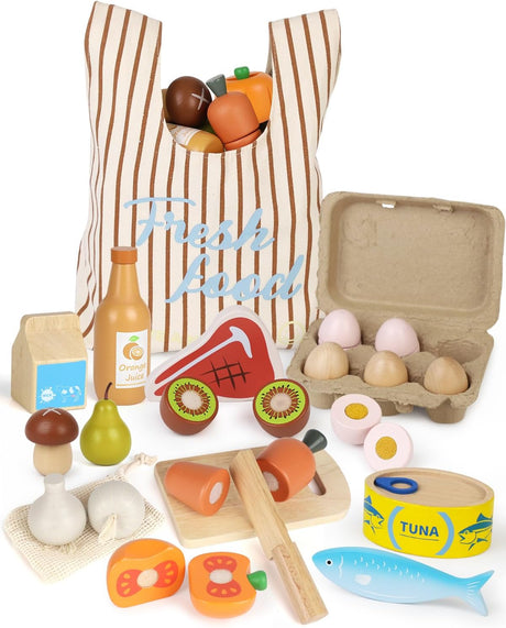 Lehoo Castle Wooden Kitchen Toys, Play Food for Toddlers 3+ Year Old, Toy Food with Fruit and Veg Toys, Play Food Sets for Children Kitchen, Pretend Play Gift for Boys Girls.