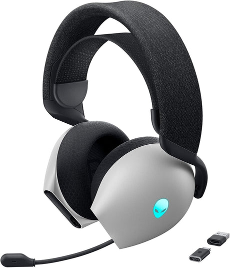 Alienware Tri-Mode AW920H Wireless Gaming Headset, 40mm Hi-Res Drivers, Active Noise Cancelling, Fast Charging, Multi Platform Compatible, White.