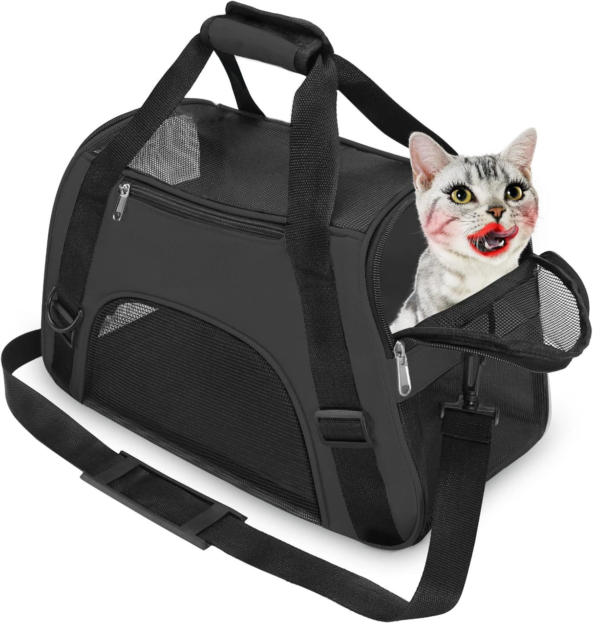 YLONG Cat Carrier Airline Approved Pet Carrier,Soft-Sided Travel for Cats Dogs Puppy Comfort Portable Foldable Bag,Airline (S, BLACK)