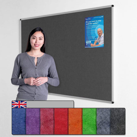 Wonderwall Fire-Resistant Notice Board - Aluminium Frame - 120 x 90cm with Fixings, 6 Colours to Choose from (Green).