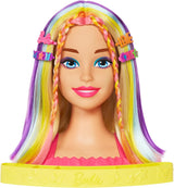 Barbie Doll Deluxe Styling Head with Color Reveal Accessories and Straight Blonde Neon Rainbow Hair for Hair Styling, HMD78.