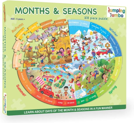 JumpingJumbo MONTHS & SEASONS- Learning Toys for Kids, Educational Games for 5-8 Years Old, Gift for 5+ Years, Board Game for Boys and Girls.