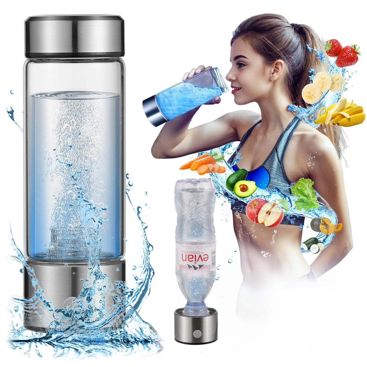 Hydrogen Water Bottle with PEM SPE Technology, Portable Water Purifier Generator for Clean and Healthy Drinking Kangen Water Machine Producing Ionized with Gift Box for Home Office Travel (silver).