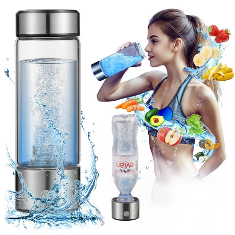 Hydrogen Water Bottle with PEM SPE Technology, Portable Water Purifier Generator for Clean and Healthy Drinking Kangen Water Machine Producing Ionized with Gift Box for Home Office Travel (silver)