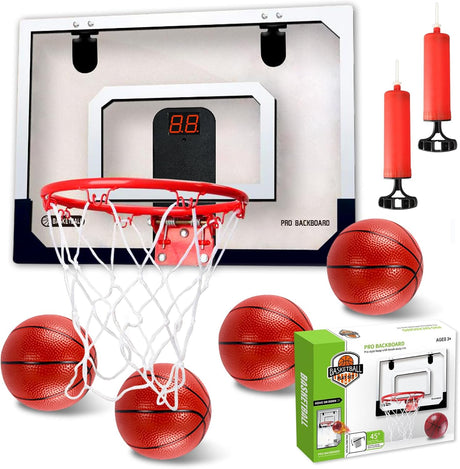 Mini Basketball Hoop for Kids Indoor Outdoor Wall Mounted Basketball Hoop Sport Toy Set with Electronic Score Record, 4 Balls and Pump for Bedroom, Home & Office Door.