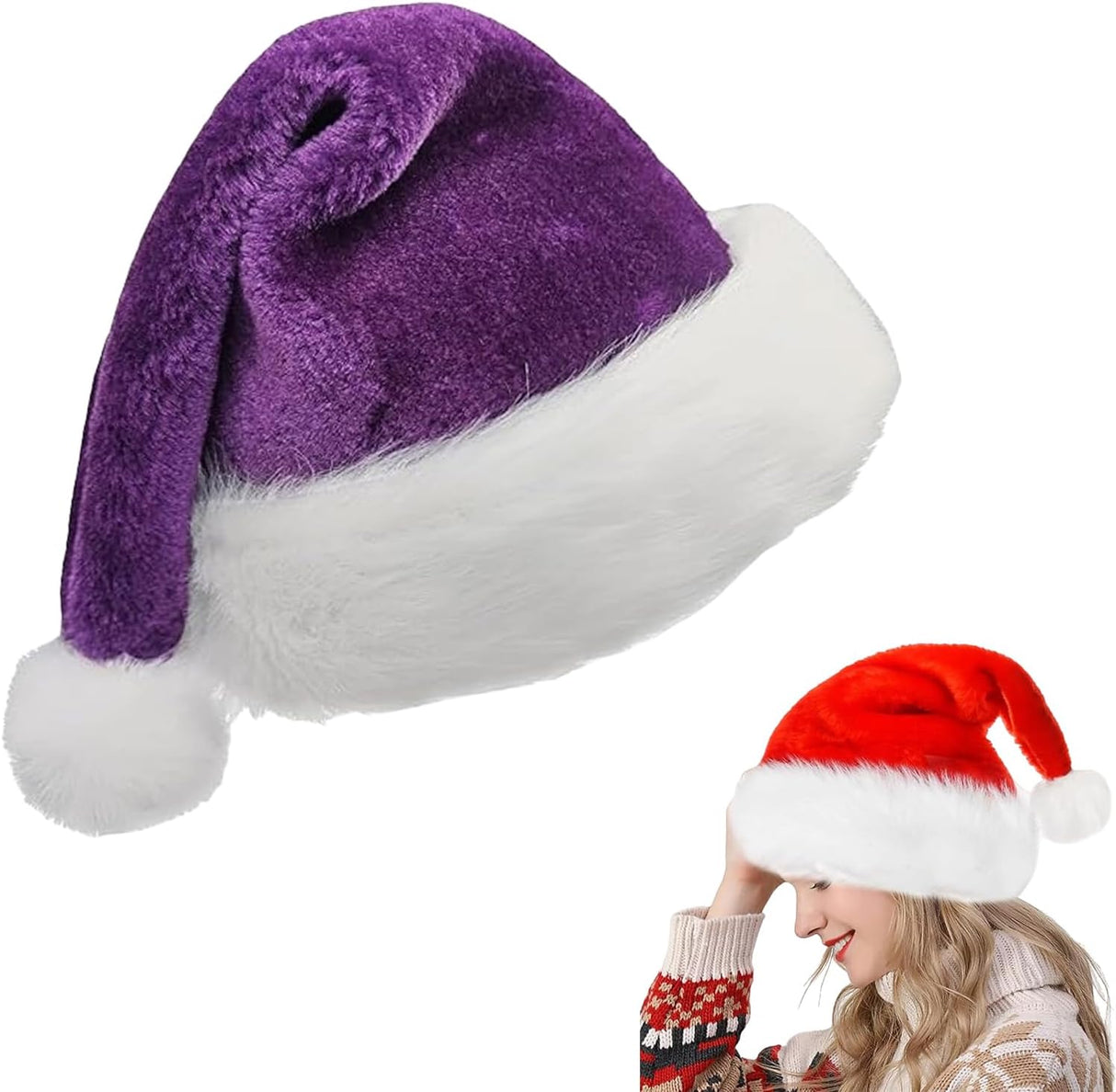 Santa Hat Christmas Hats for Kids,Adults,Thickened Classic Xmas Hat Plush Santa Claus Hat,Unisex Velvet Father Christmas Hats Costume,Christmas Party Hats for Xmas Holiday New Year Festive Party Gifts.