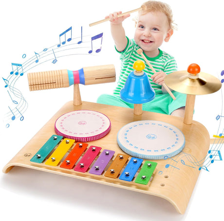 Sweet time Kids Drum Set, Baby Musical Instruments Toys for Toddlers, 7 in 1 Wooden Xylophone Toddler Drum Set Percussion Instruments Musical Toys Birthday Gifts for Children Boys and Girls.