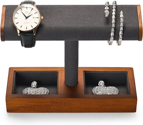 Oirlv Wooden Watch Display Stand Individual Watch Stand Jewellery Organiser Holder for Watch Necklace Bracelets Storage and Display (Dark Grey).