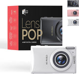 Lenspop 64 MP Digital Compact Camera with Flash, Digital Camera 8MP Sensor with Auto Focus Lens, Fixed - F/3.2 f=7.36mm, 18X Digital Zoom MP3 player 64MP Compact Digital Camera, 128 GB Memory Card.