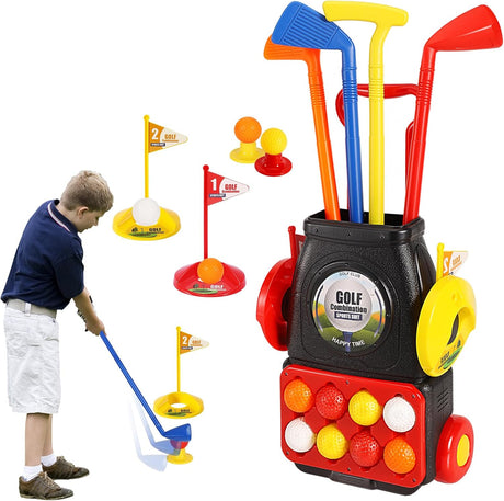 HYAKIDS Toddler Golf Set for Kids, Indoor Outdoor Games Sports Toys, with Adjustable Golf Clubs, Gifts for Boys Girls 3 4 5 6 Years Old.