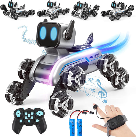 Wurycia Remote Control Robot Dog Toy for Kids,2.4Ghz 8WD Gesture Sensing Stunt Rc Cars with Music & Light,Children Birthday Gift for 6 7 8 9 10 11 12 Years Old Boys.