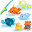 Baby Bath Toys, twoonto Magnetic Fishing Games with 4 Pcs Wind Up Bath Toy Fishing Net, Floating Pool Bathtub Toys, Montessori Toys for Toddlers Boys Girls for 1 2 3 4 5 Years Old.