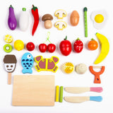 Wooden Play Food 32 Pcs Cutting Food Fruits and Vegetables Toys Pretend Food Toy Food for Toddlers with Storage Box (32 pcs).