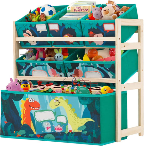 Kids Toy Storage Organizer 3-Tier Wooden Children Storage Rack with 6 Detachable Storage Bins Extra Large Capacity Bookshelf Bookcase for Playroom, Nursery and Kids Room Boys Girls.