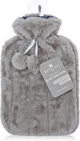 Revitale Luxury Cosy Faux Fur Pom Pom Hot Water Bottle - 2 Litre (Slate Grey).