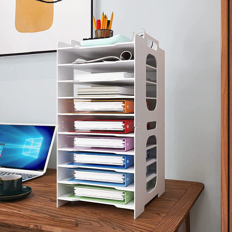 PUNCIA 10-Tier Office Paper Organizer for Desk Desktop File Holder Desk Letter Tray A4 Paper Holder Document Storage Rack for Home Office School.