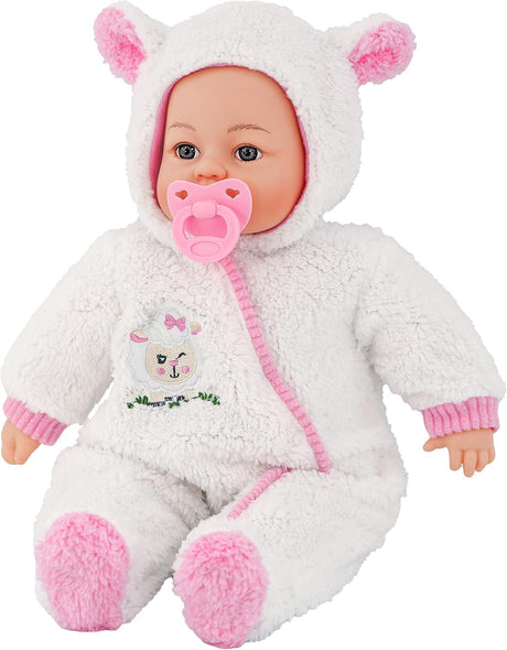 Bibi Doll - 18" Lifelike Large Soft Bodied Baby Doll With Dummy & Sounds Girls Boys Toy (Grey with Cap).