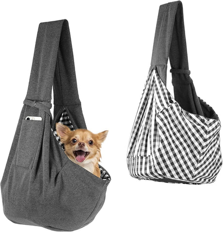 AOTWAN Puppy Sling Dog Sling Puppy Carrier for Small Dogs Reversible Dog Carrier with 2 Pocket Dog Slings for Small Dogs Puppy Carrier Sling for Walking Subway Travel(Light Gray).