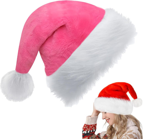 Santa Hat Christmas Hats for Kids,Adults,Thickened Classic Xmas Hat Plush Santa Claus Hat,Unisex Velvet Father Christmas Hats Costume,Christmas Party Hats for Xmas Holiday New Year Festive Party Gifts.