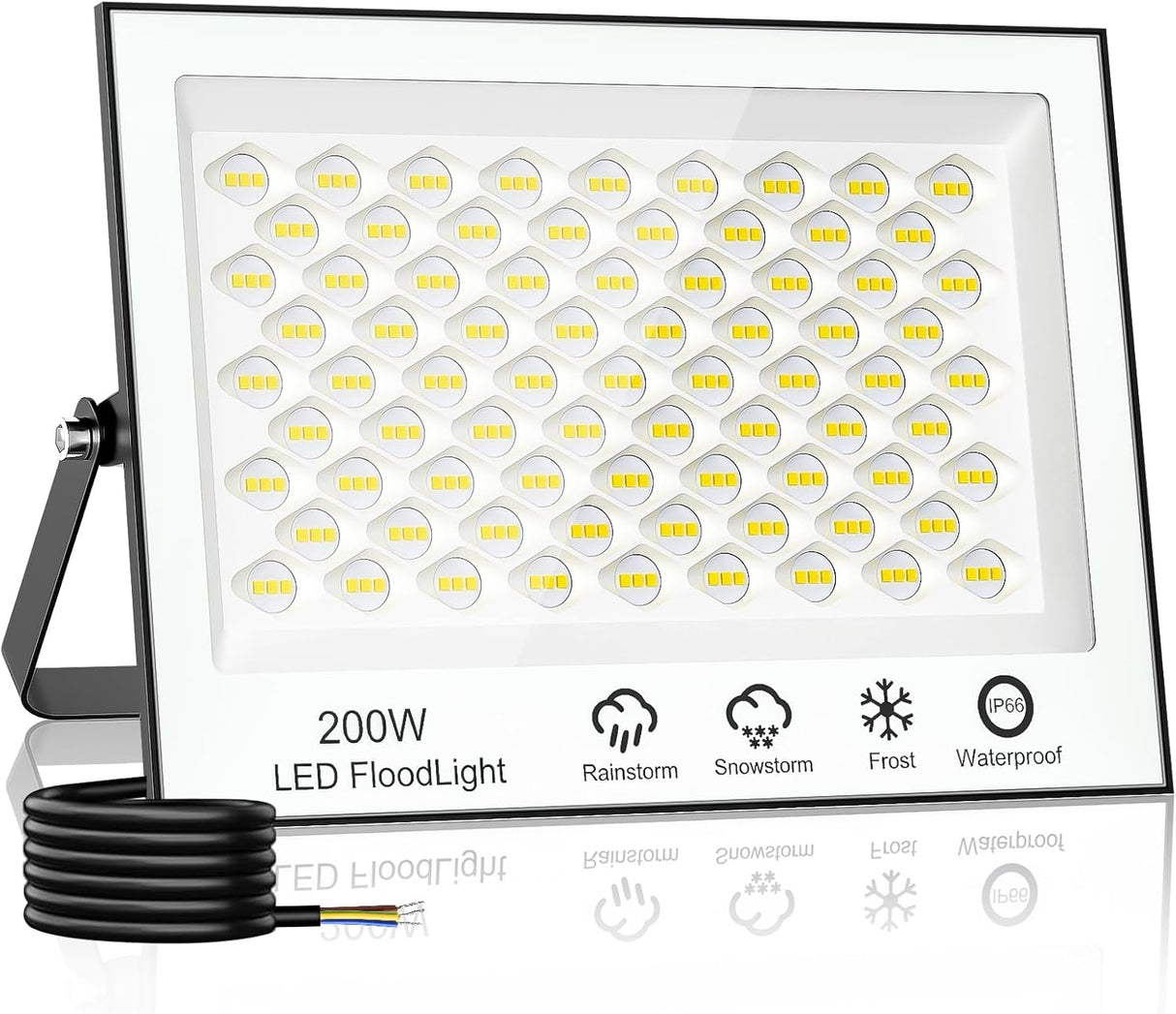 wowspeed 200W LED Floodlight Outdoor, 6500K Outside Daylight Wall Light, IP66 Waterproof Flood Light, White LED Lights for Garden, Backyard, Garage, with 75cm Cable