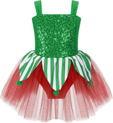 CHICTRY Girls Shiny Sequin Sleeveless Fairy Fancy Party Tutu Dress Holiday Christmas Elf Costume.