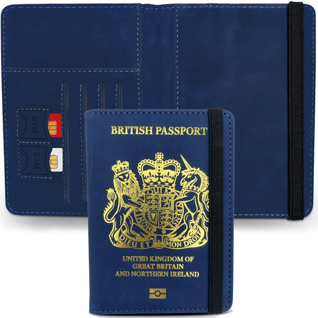 REPEAK Passport Holder Travel Essentials - Holiday British Passport Wallet RFID Blocking Card & SIM Holder Cover Accessories Organiser (Blue).