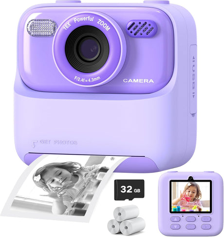 Upgrade Kids Camera Instant Print for Boys and Girls, 1080P HD Dual-Lens Selfie Digital Camera with Print Paper & 32G Card, Christmas Birthday Gifts Toys for Toddler and Teenagers Age 3-16 Years Old.