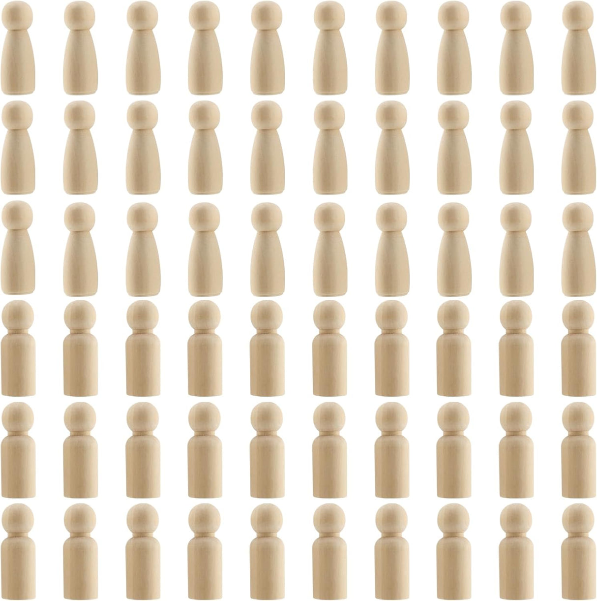 MUKLEI 60 Pack Wooden Peg People Craft, Small Peg People, Blank Wooden Figures, Little Female and Male Wooden Figures for Craft Art Projects and Decoration, 65mm.